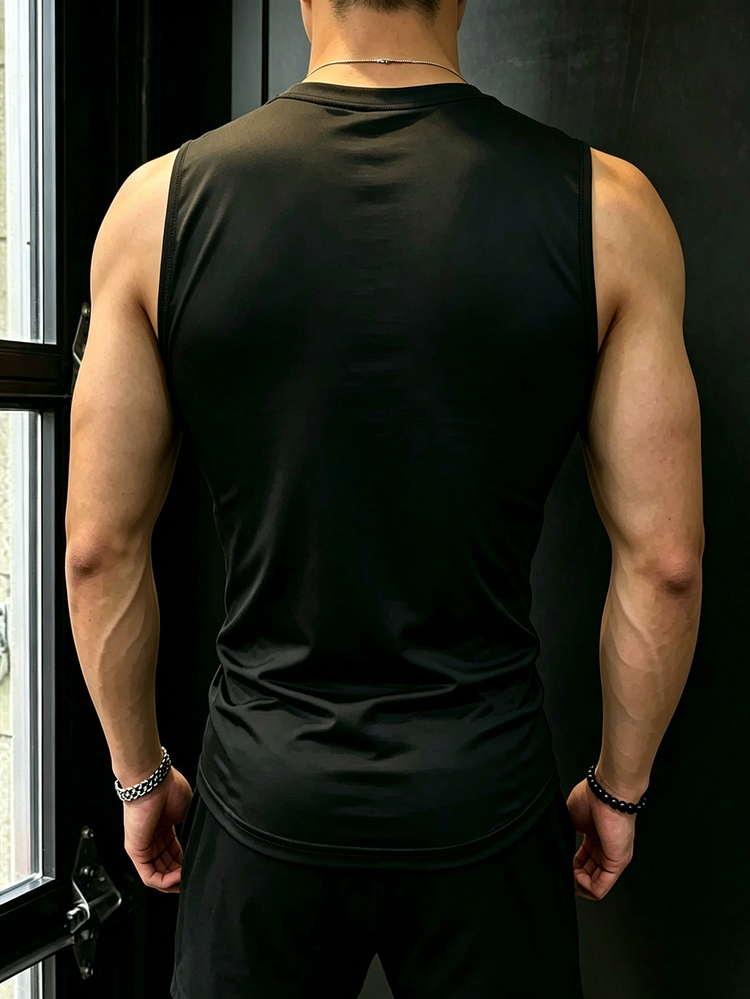 Gym Rark Men's Letter Print Casual Fitness Sports Tank Top, Gym - Black - View 2