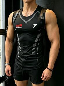 Gym Rark 男士字母印花休閒健身運動背心，健身房適用 - 黑色 - 查看 3
