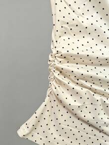IslaSuriya 2pcs Women Summer Polka Dot Print Ruched Cold Shoulder T-Shirt - Apricot - View 4