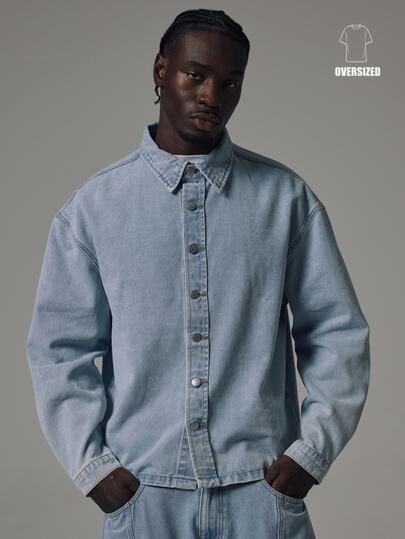 Musero Collared Long Sleeve Denim Shirt Oversized Boxy Fit Spring Summer Essentials