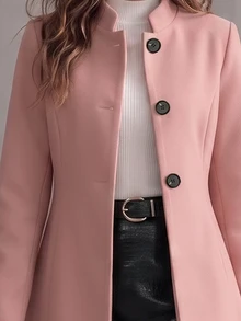 SHEIN Unity 女款羊毛混紡大衣，簡約純色休閒商務休閒外套，適合秋冬，辦公室日常穿搭，灰粉色 - 紫丁香色 - 查看 3
