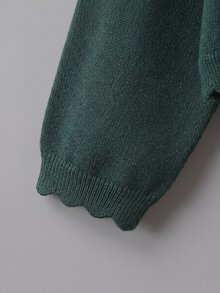 SHEIN Elladie kids 女童素色休閒百搭日常開襟衫 秋冬款 - 墨綠色 - 查看 4