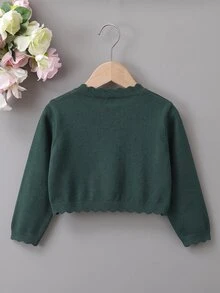 SHEIN Elladie kids 女童素色休閒百搭日常開襟衫 秋冬款 - 墨綠色 - 查看 2