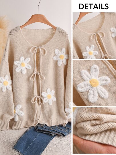 CosyJoli Damen Große Größen Herz-Strick-Cardigan, Französisch Elegante Mode Herbst/Winter Blumen-Pullover Herbst/Winter