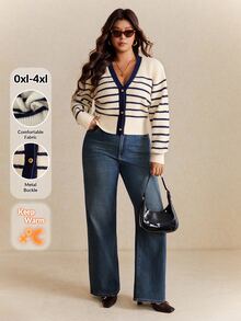 Elaquor Plus Size Women Casual Traditional Elegant White V-Neck Long Sleeve Cardigan In Autumn Evening Formal Vacation - Multicolor - View 9