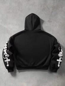 ROMWE MEN Rivet Decor Printed Pattern Loose Sweatshirt Street Retro - Black - View 4