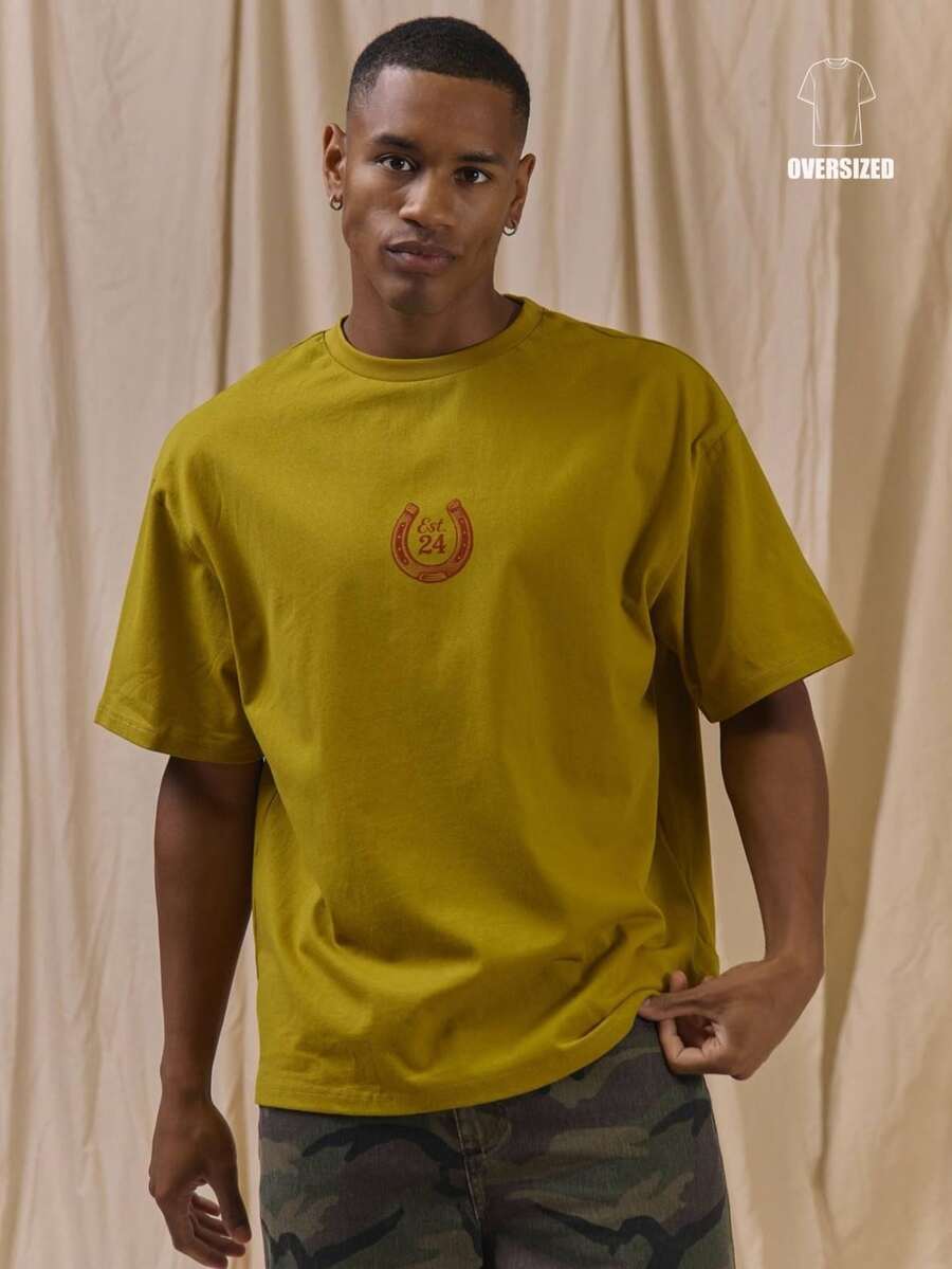 Musero Oversized Graphic Tshirt Front Center Graphic "EST 24" Spring Summer Essentials - Yellow - View 1