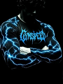 RISE LYT Men's Punk Lightning Pattern Raglan Sleeve Crew Neck Sports T-Shirt - Black - View 7