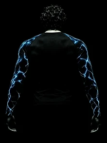 RISE LYT Men's Punk Lightning Pattern Raglan Sleeve Crew Neck Sports T-Shirt - Black - View 2