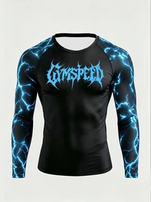 RISE LYT Men's Punk Lightning Pattern Raglan Sleeve Crew Neck Sports T-Shirt - Black - View 5