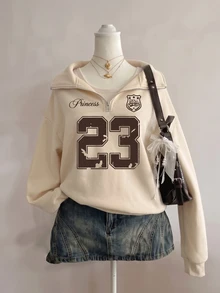 SHEIN Sparklyn Tween Girl Digital Pattern Casual Daily Wear Sweatshirt - Apricot - View 1