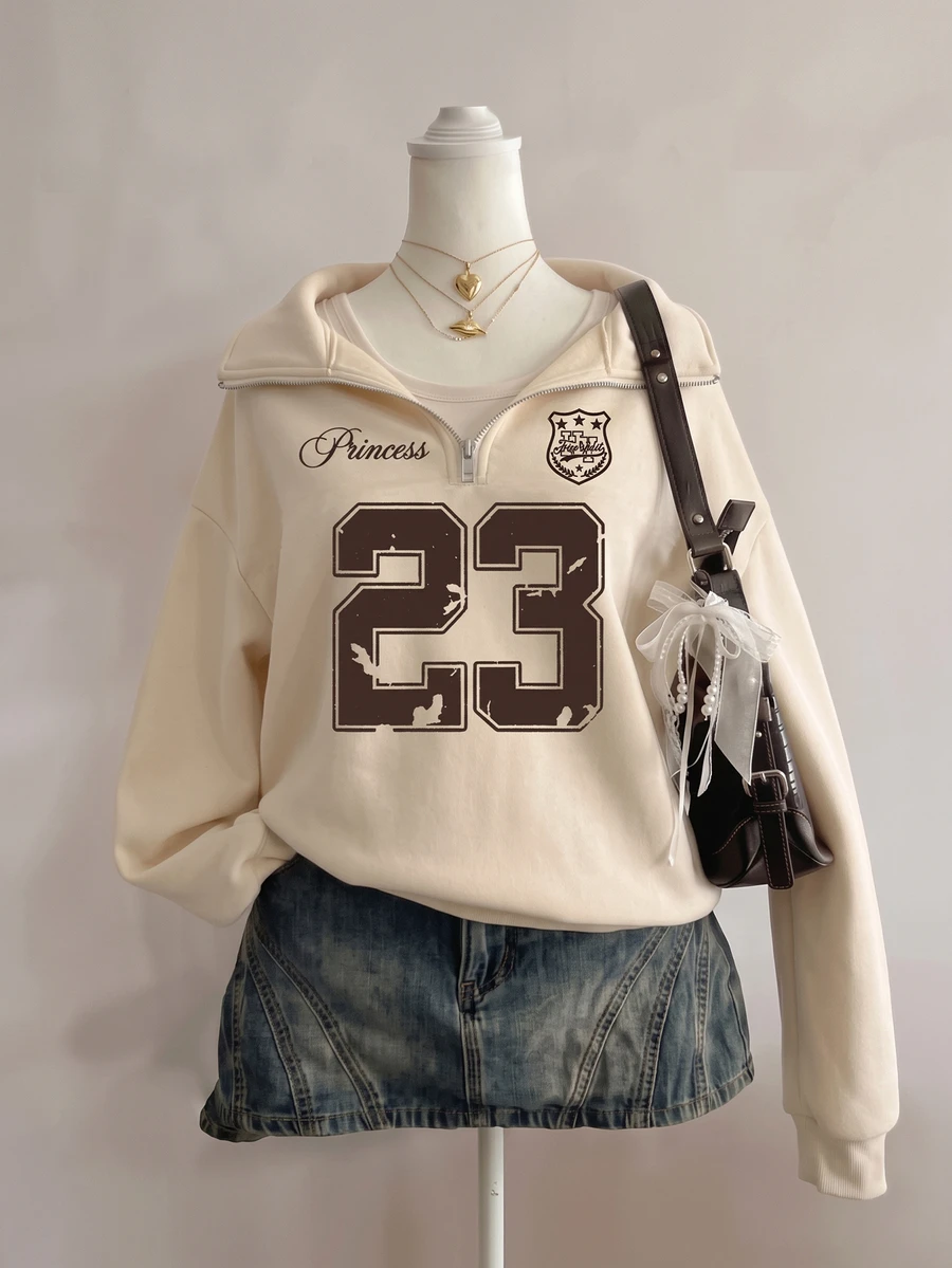SHEIN Sparklyn Tween Girl Digital Pattern Casual Daily Wear Sweatshirt - Apricot - View 1