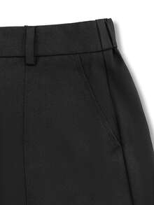 EMERY ROSE Summer Slimming Black Elegant Casual Large Pocket Rolled Hem Loose A-Line Blazer Shorts Brunch Office - Black - View 5