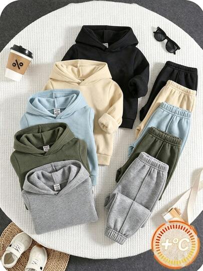 SHEIN 10 pièces Ensemble 2 pièces pour enfants préadolescents garçons, Sweat-shirt-shirt à capuche imprimé graphique décontracté polyvalent confortable et ample & pantalon de survêtement ample à chevilles côtelées, ensemble Sweat-shirt-shirt tricoté doublé thermique épais