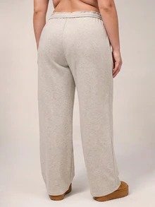 SHEIN PETITE CURVE Celana Panjang Wanita Ukuran Besar Warna Polos dengan Tali Serut, Kasual, Longgar, Tradisional, Serbaguna untuk Pemakaian Sehari-hari, Formal, Liburan, Santai, Abu-abu, Musim Dingin - Light Grey - View 7