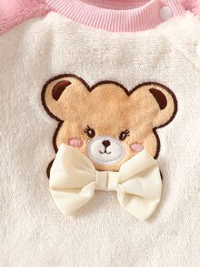 SHEIN 2pcs Newborn Baby Girls Sweatshirt Pullover Pants Set Cute Sweet Pink White Bear Embroidered Bow Long Sleeve Thick Outdoor Winter Fall Style Fuzzy - Pink - View 6