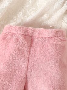SHEIN 2pcs Newborn Baby Girls Sweatshirt Pullover Pants Set Cute Sweet Pink White Bear Embroidered Bow Long Sleeve Thick Outdoor Winter Fall Style Fuzzy - Pink - View 5