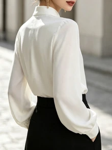 SHEIN Franclia Lace Contrast Patchwork Long Sleeve Blouse, Daily ...