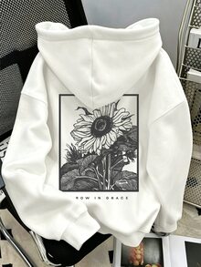 Resyla Women's Sunflower Print Long Sleeve Casual Hooded Sweatshirt - White - View 1