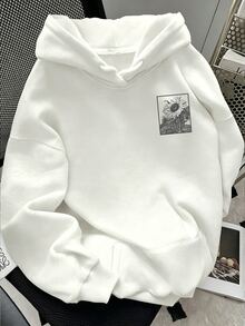 Resyla Women's Sunflower Print Long Sleeve Casual Hooded Sweatshirt - White - View 2