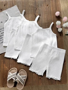 SHEIN Young Girl Simple Comfortable Soft Textured Fabric Bow Solid Color Casual Top + Leggings 3pcs -Piece Set, Suitable For Spring/Summer Young GirlS, All Season - White - View 8