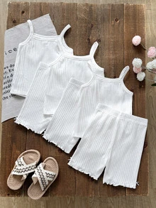 SHEIN Young Girl Simple Comfortable Soft Textured Fabric Bow Solid Color Casual Top + Leggings 3pcs -Piece Set, Suitable For Spring/Summer Young GirlS, All Season - White - View 3
