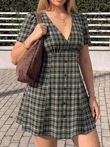 GalTyme Plus Size Dresses Teacher Birthday Club Green Summer 1920s Elegant Casual - Black - View 5