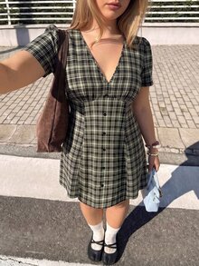 GalTyme Plus Size Dresses Teacher Birthday Club Green Summer 1920s Elegant Casual - Black - View 3