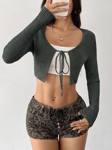 SHEIN Unity Women's Solid Color Casual Versatile Daily Cardigan - Grey - View 4