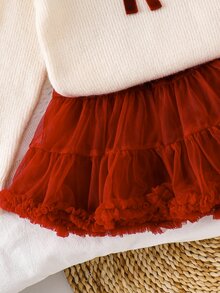 Maija Kids Maija Kids 女童針織圓領 3D 蝴蝶結休閒毛衣與網紗秋季裙 2 件套 - 彩色 - 查看 5