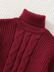 Cozy Pixies 男嬰長袖立領純色落肩休閒針織衫，秋冬款 - 紅色 - 查看 3