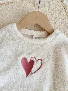SHEIN Baby Girl Knitted Faux Fur Heart Pattern Crew Neck Casual Sweatshirt & Long Pants 2 Pieces Set - Multicolor - View 2