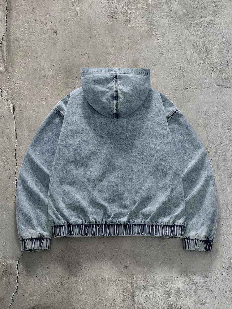 AXEPEAK Men's Washed Vintage Blue Embroidered Hooded Elastic Waist Long Sleeve Top - Blue - View 3