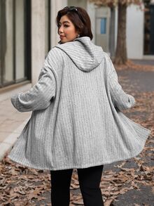 SHEIN Clasi Plus Size Thermal Lined Casual Fairycore Goth Streetwear Hooded Jacket, Autumn/Winter Club Concert Office Teacher Grey - Light Grey - View 4