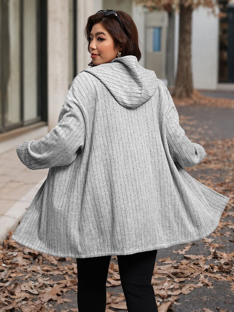 SHEIN Clasi جاكيت بغطاء رأس مقاس كبير مبطن حراري كاجوال فايريكور غوث ستريت وير، خريف/شتاء نادي حفلة مكتب معلم رمادي - رمادي فاتح - مشاهدة 4