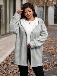 SHEIN Clasi Plus Size Thermal Lined Casual Fairycore Goth Streetwear Hooded Jacket, Autumn/Winter Club Concert Office Teacher Grey - Light Grey - View 3