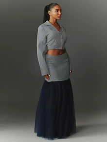 NYA SZN Matching Set Blazer & Skirt Set Maxi Long Sleeve Button Up Mesh Mermaid Work School Elegant Special Occasion Going Out Brunch Holiday Sexy Fall Winter - Royal Blue - View 5