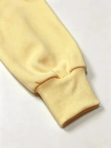 INAWLY 女款新款保暖內裡連帽衛衣，秋季美式休閒學院風，刺繡拼接撞色復古檸檬印花黃色長袖上衣 - 黃色 - 查看 4