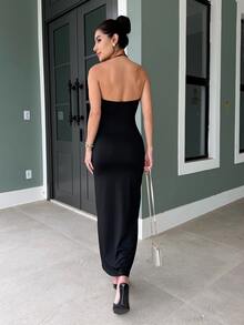 Yohana Edit Gaun Maxi Musim Panas Wanita Tanpa Lengan Motif Putar Warna Aprikot - Hitam - View 3