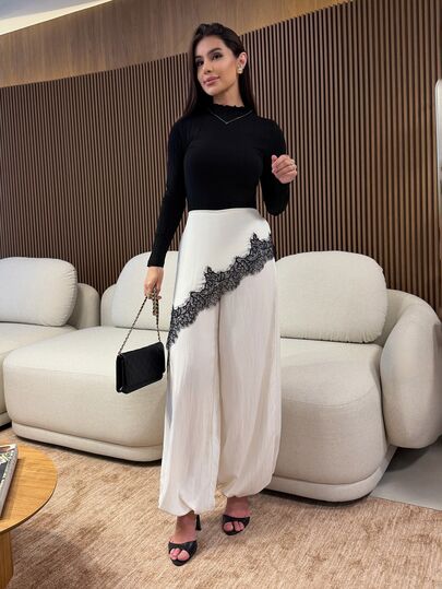 Yohana Edit 女士撞色蕾丝宽松阔腿裤