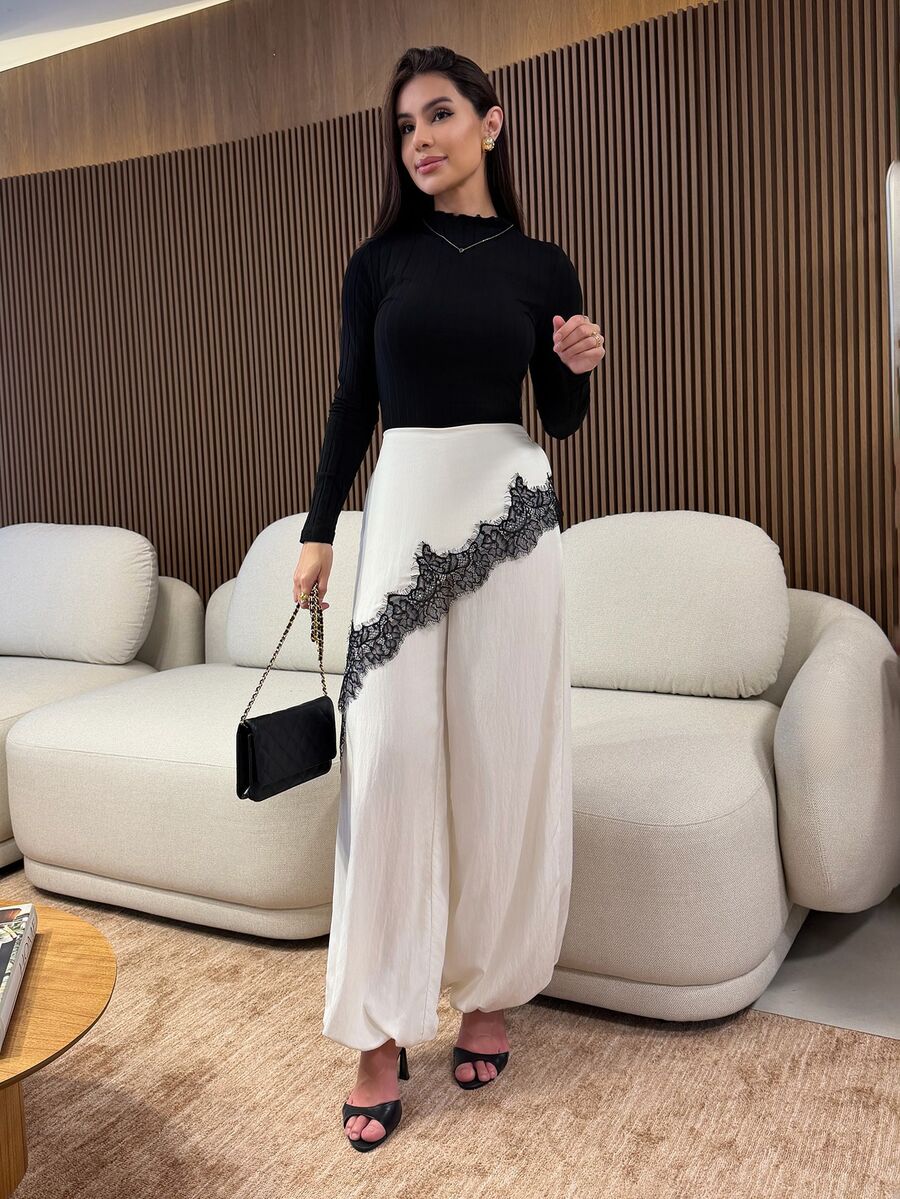 Yohana Edit 女士撞色蕾丝宽松阔腿裤