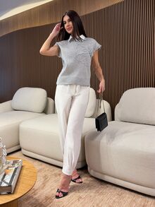 Yohana Edit 女士纯色针织休闲毛衣，简约时尚，日常穿着 - 灰色 - 查看 6