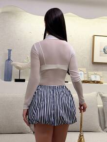 Yohana Edit 女士泡泡裙、条纹裙、蝴蝶结裙、休闲裙 - 藏蓝色 - 查看 2