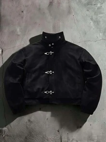 AXEPEAK Men's Long Sleeve Casual Jacket With Airplane Buckle Placket - Black - View 1