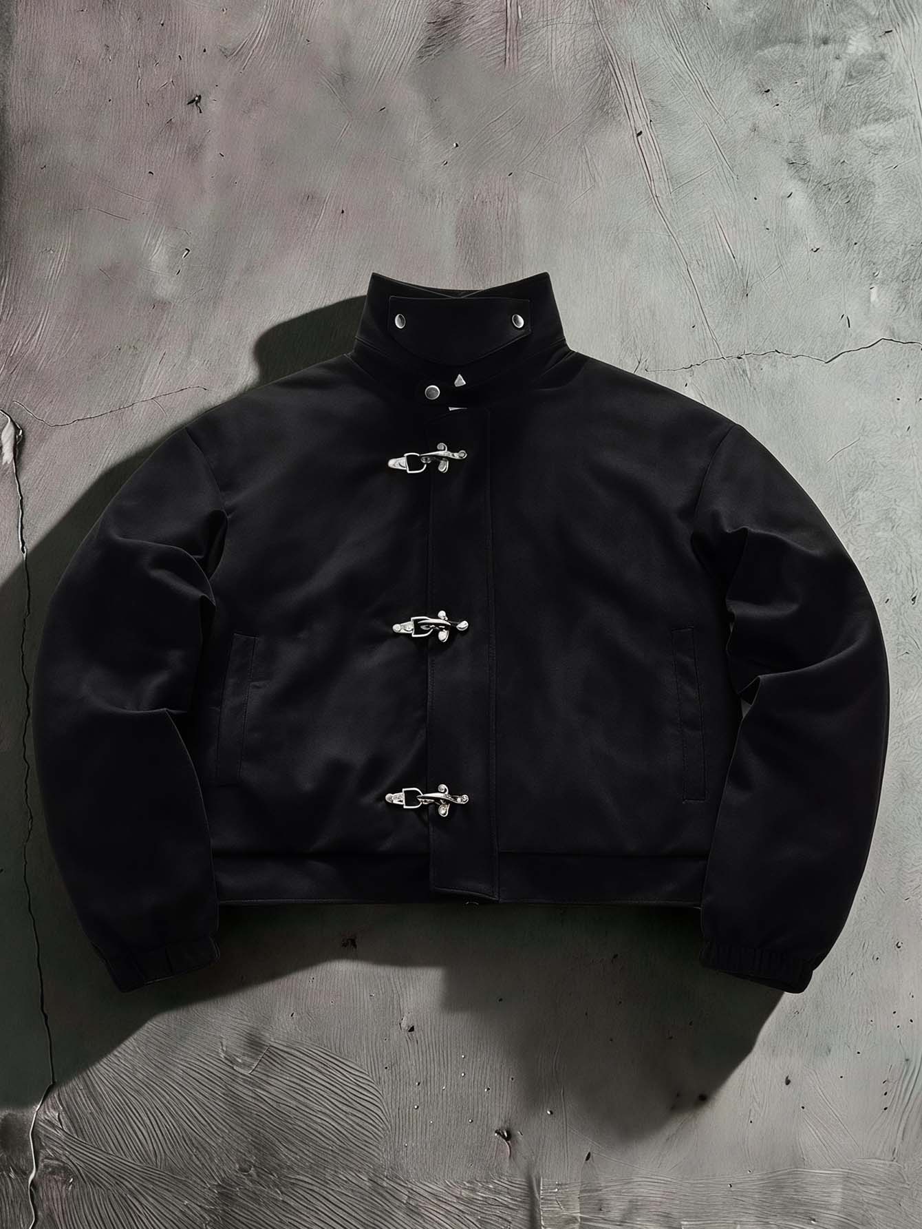 AXEPEAK Men's Long Sleeve Casual Jacket With Airplane Buckle Placket - Black - View 1