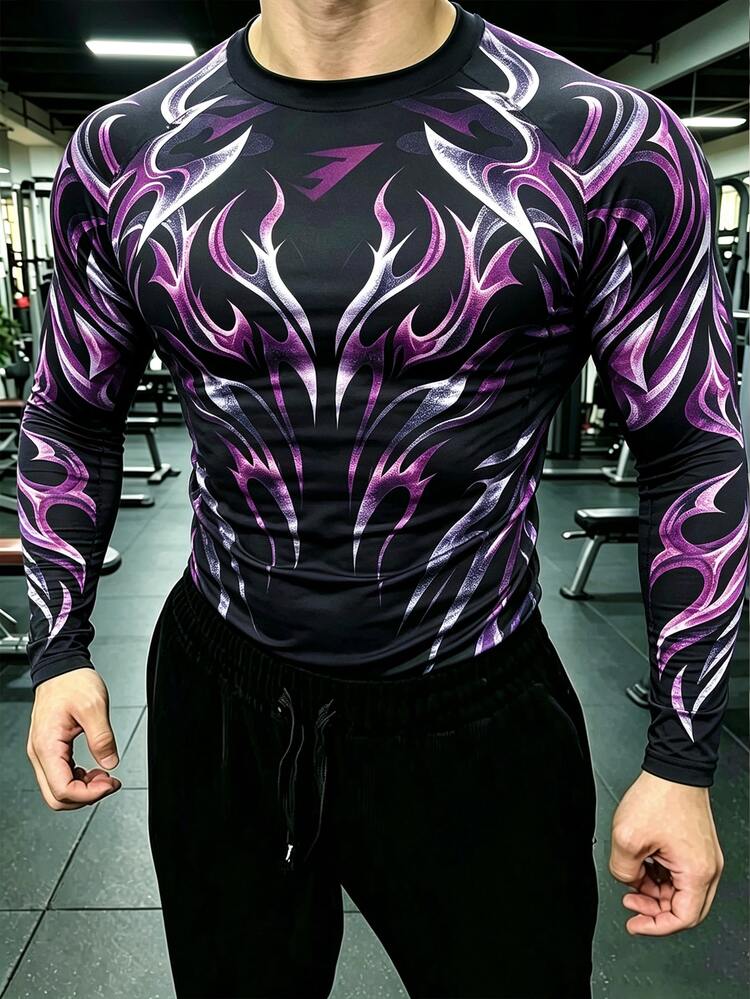 GymBeat Men's Gothic Print Raglan Long Sleeve Sports T-Shirt, Gym - Multicolor - View 3