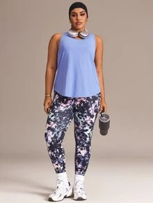 SHEIN Rhythm Era Tie Dye Plus Size Sports Leggings - Navy Blue - View 6