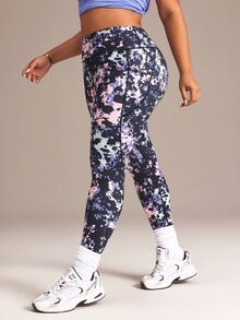SHEIN Rhythm Era Tie Dye Plus Size Sports Leggings - Navy Blue - View 5