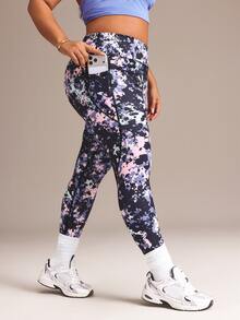 SHEIN Rhythm Era Tie Dye Plus Size Sports Leggings - Navy Blue - View 7