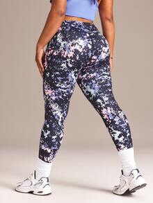 SHEIN Rhythm Era Tie Dye Plus Size Sports Leggings - Navy Blue - View 3